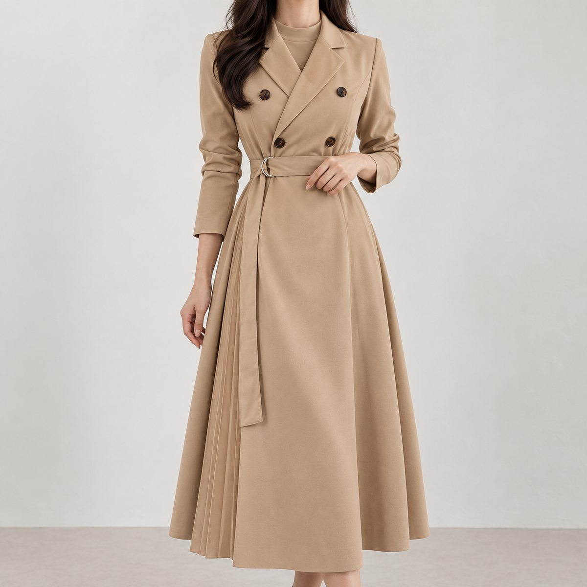Vestido comprido de abotoamento duplo