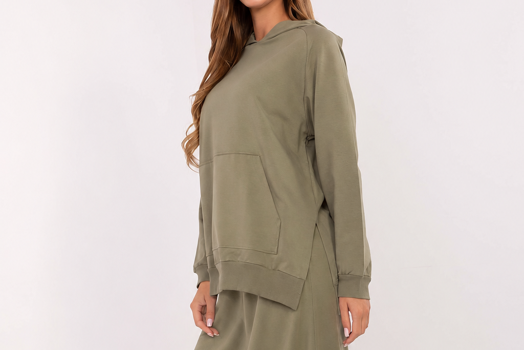 Oversized hooded sweatshirt with side slits
