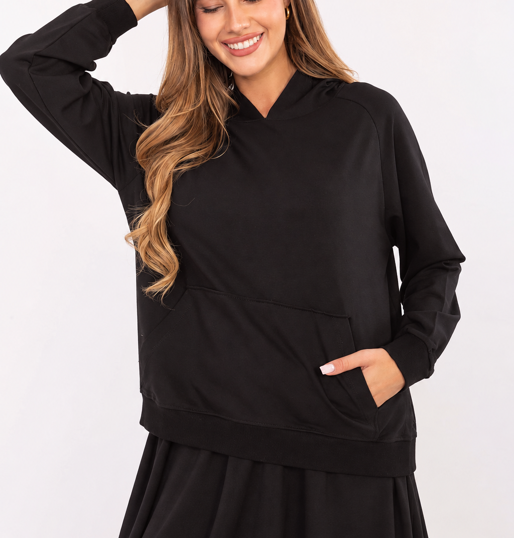 Oversized hooded sweatshirt with side slits