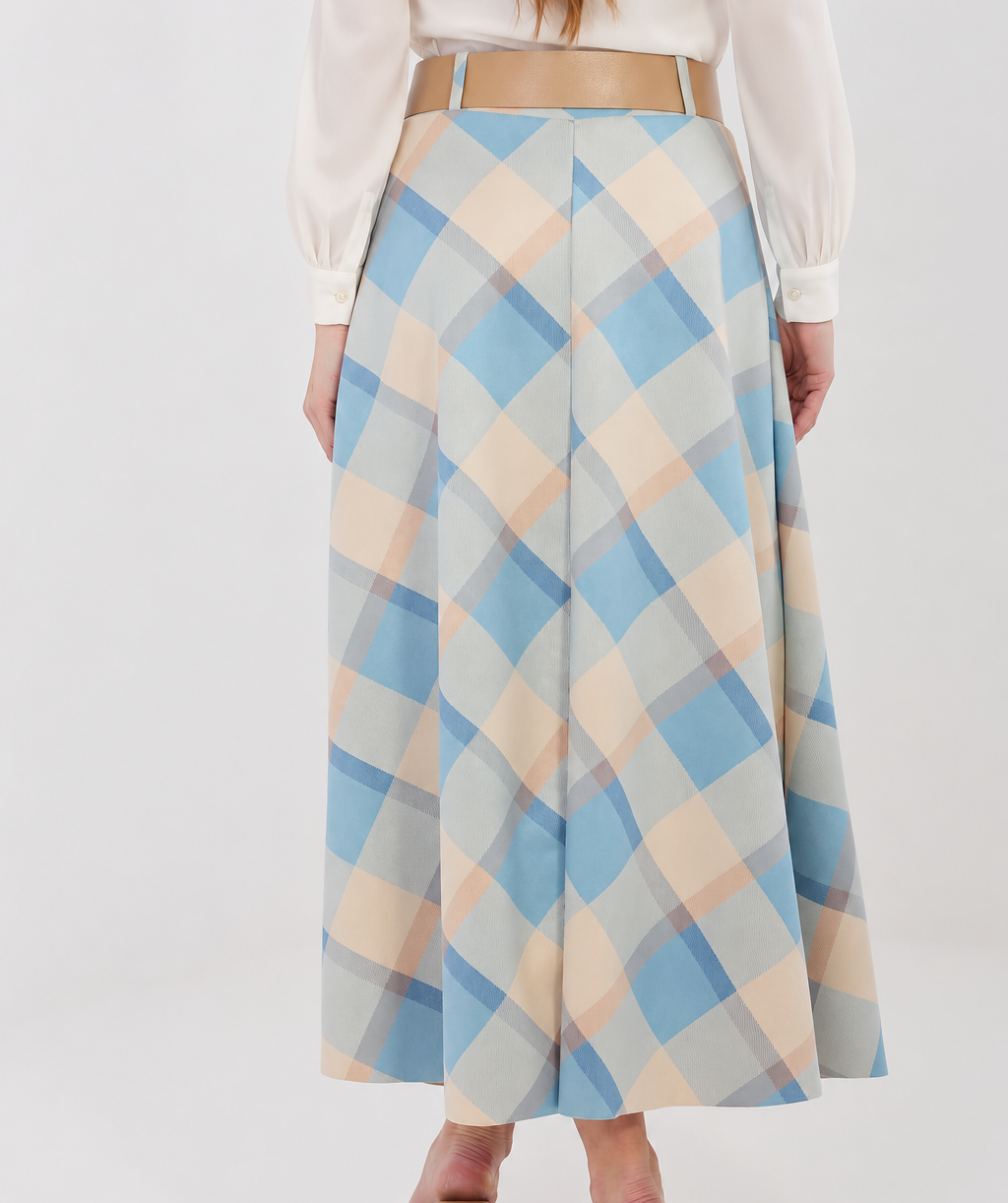 Falda maxi de cuadros con cinturón