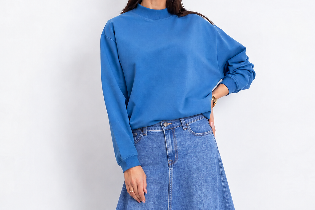 Long-sleeved sweatshirt with a stand collar