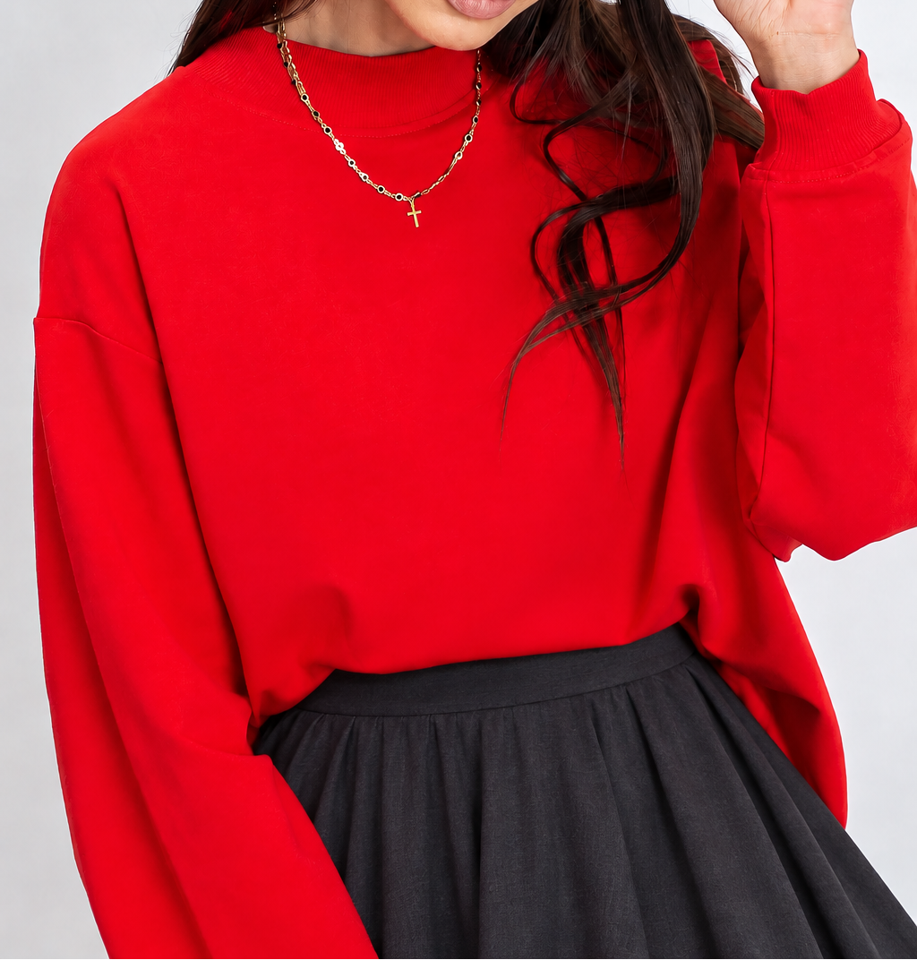 Long-sleeved sweatshirt with a stand collar