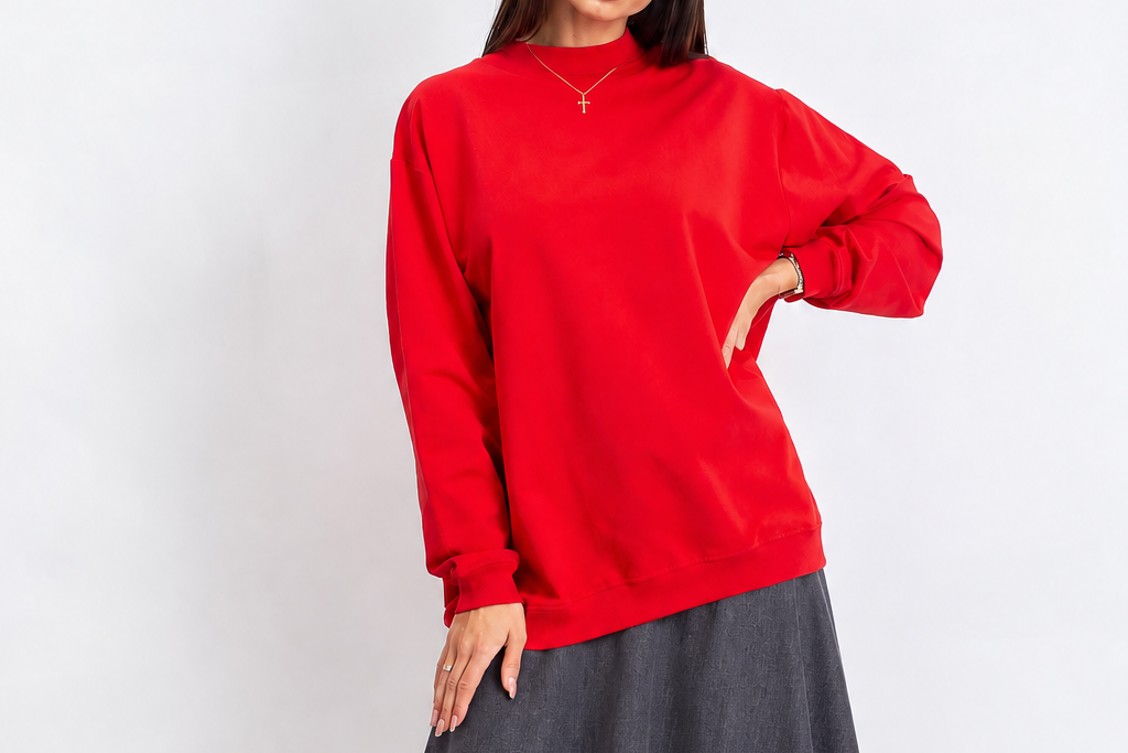 Long-sleeved sweatshirt with a stand collar