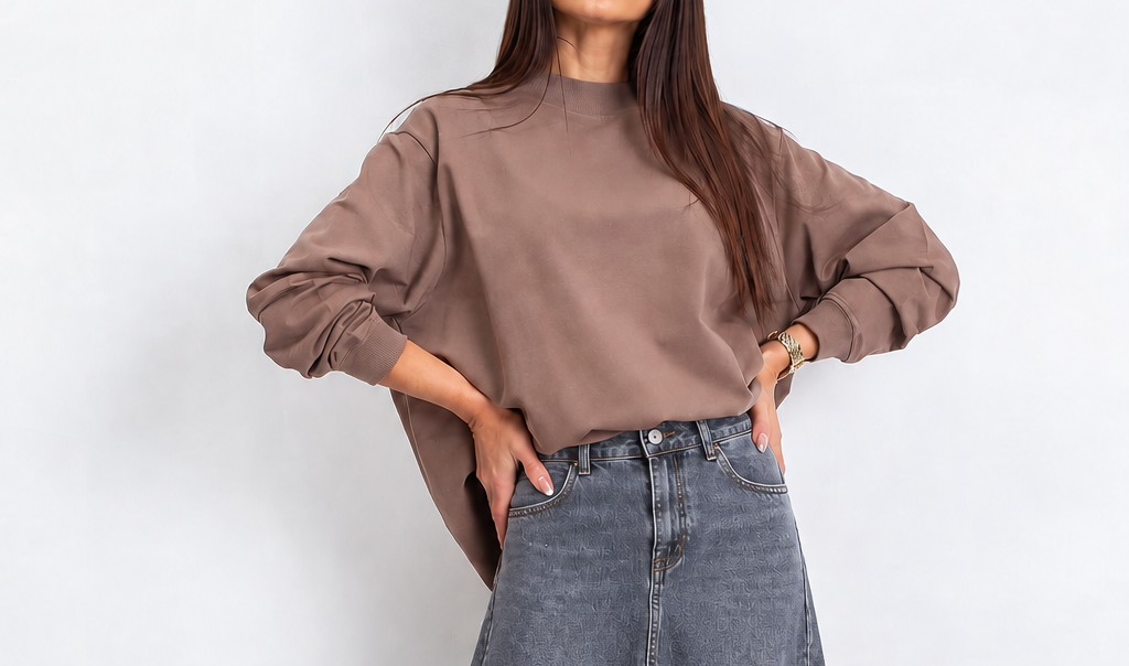 Long-sleeved sweatshirt with a stand collar