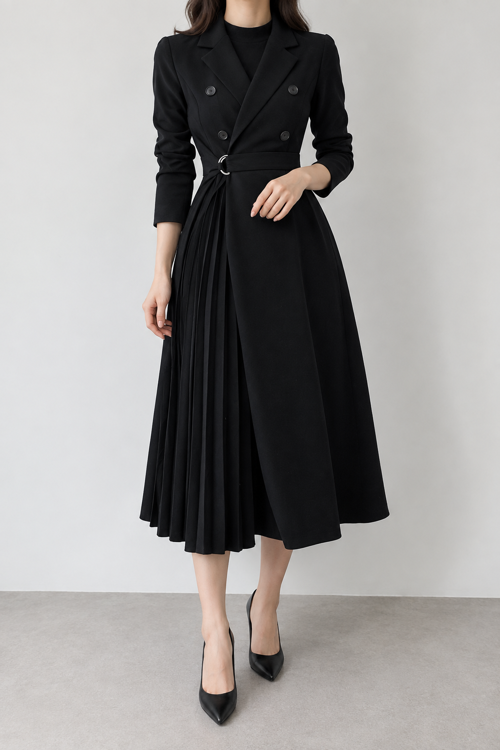 Vestido comprido de abotoamento duplo