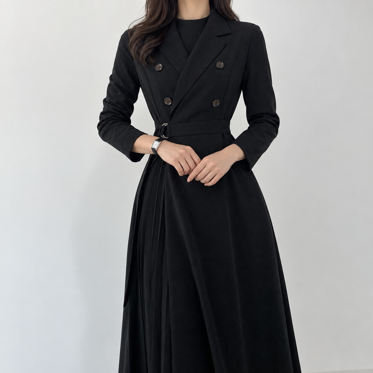 Vestido comprido de abotoamento duplo